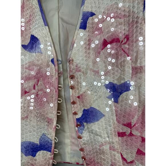 Vintage Ann Crimms Y2K Floral Sequin Button Front Womens Blazer Size 10 - Picture 2 of 5